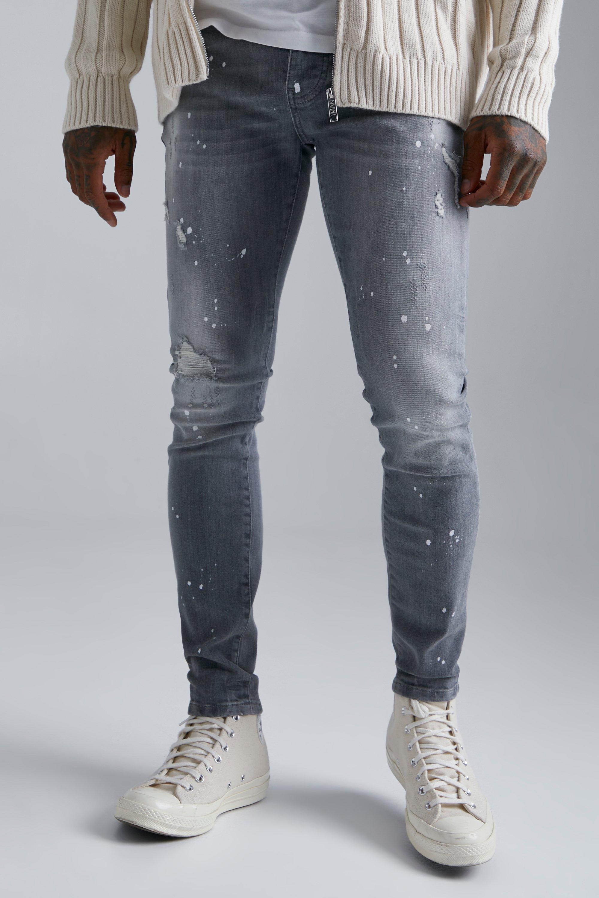 Skinny Stretch Ripped Stud Pocket Jeans | boohooMAN USA